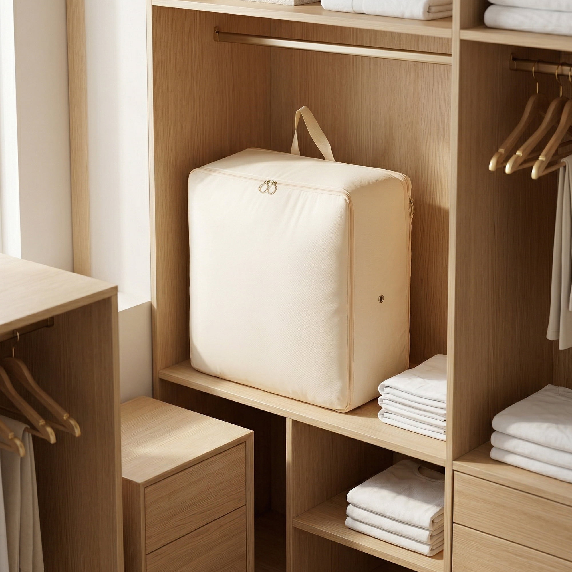 Unique Bargains Foldable Storage Bags Ideal for Organizing Bedroom Beige 21.3"x16.5"x23.6"