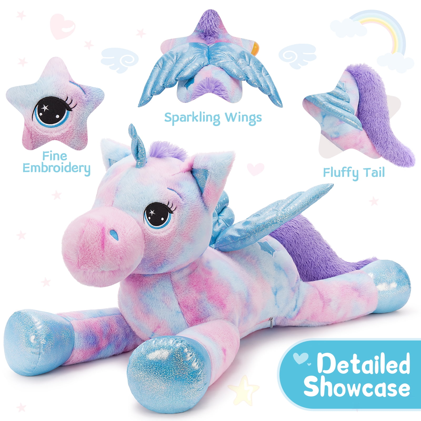 MorisMos 43'' Giant Unicorn Stuffed Animal Soft Unicorn Plush Toy with Wings