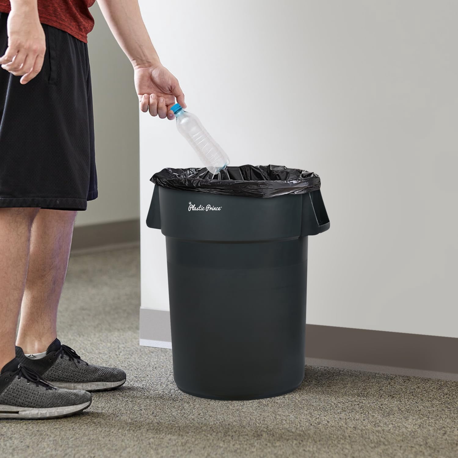 Plastic Prince 44 Gallon Round Trash Can with Lid Garbage Can Gray Waste Container for Home Garage Restaurants Warehouses