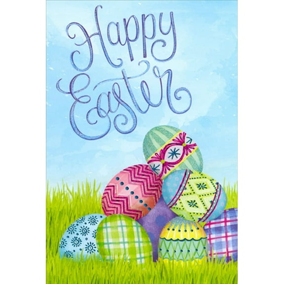 Pictura Pile of 8 Colorful Foil Patterned Eggs Easter Card