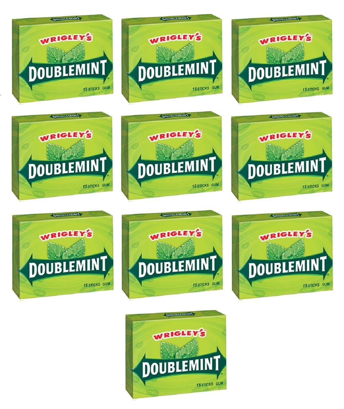 Wrigley's Chewing Gum 10 Fifteen Sticks Packages (150 Sticks Total