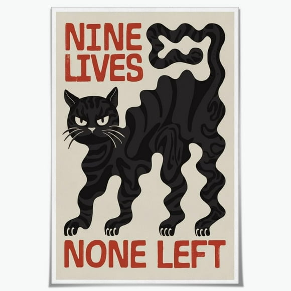 AIR-Funny Black Cat Wall Art Nine Lives None Left Gothic Retro Wall Decor Canvas Prints Hang in There Cat Posters For Room Aesthetic Living Rooms Bedrooms Offices Bathroom Kitchen 12x18inch Unframed