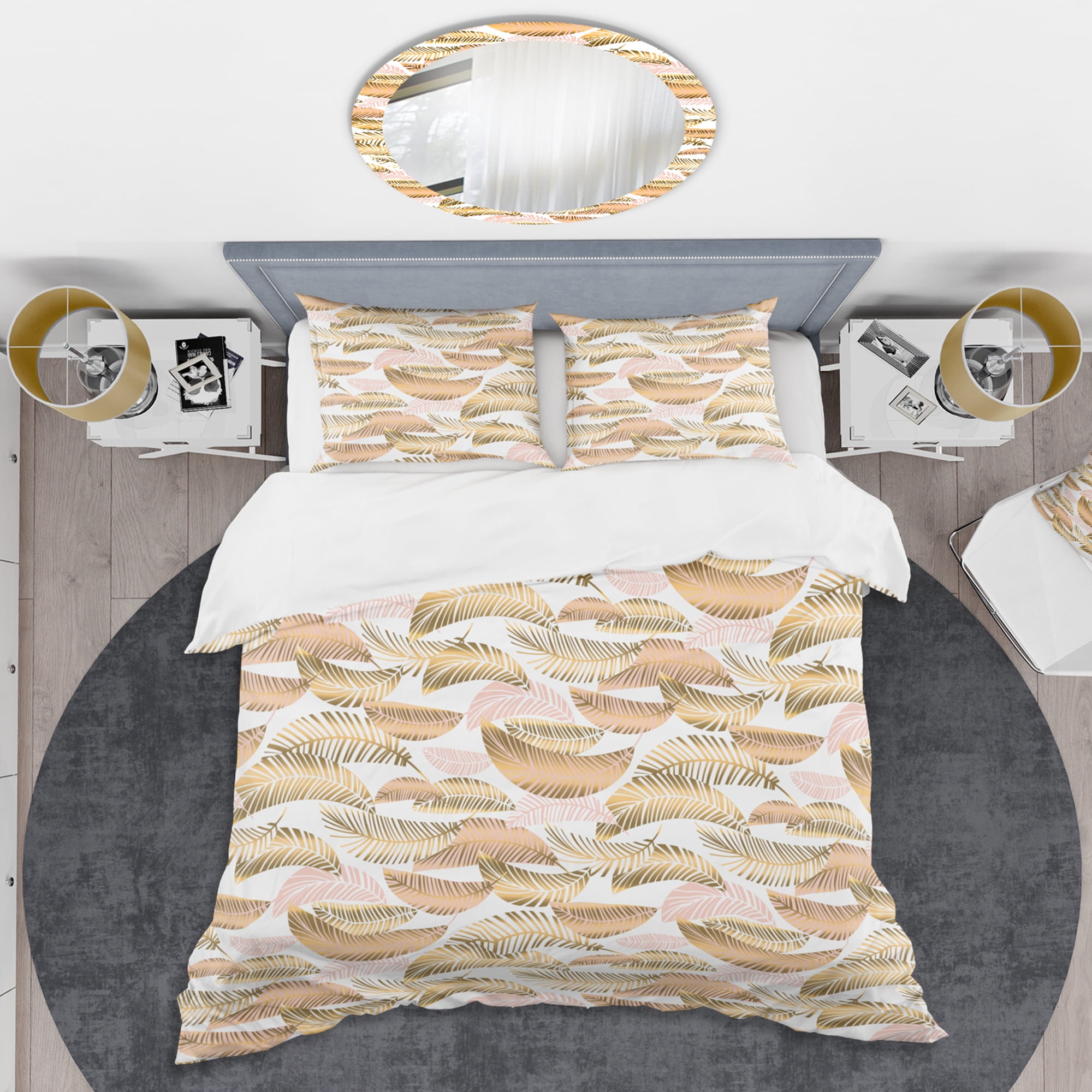 Designart 'Golden Tropical Pattern III' Mid-Century Modern Duvet Cover Set