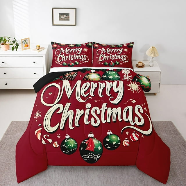 Red Christmas Toddler Bedding Set,Merry Christmas Comforter Set,Christmas Tree Stars Bed Set,Winter Snowflake Down Comforter