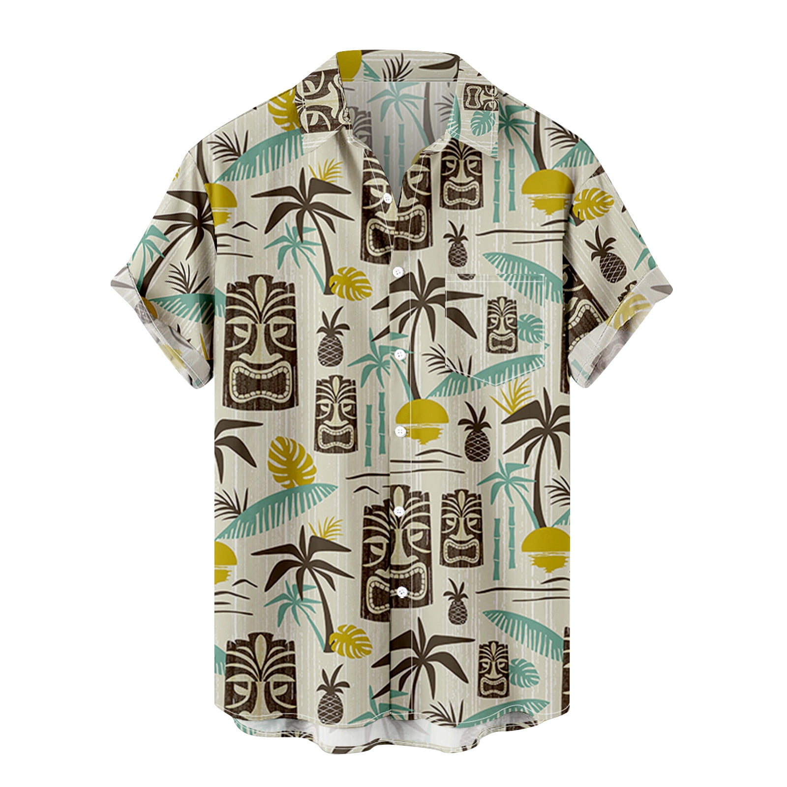 Men's Lapel Print Blouse Summer Fashion Hawaiian Style Short