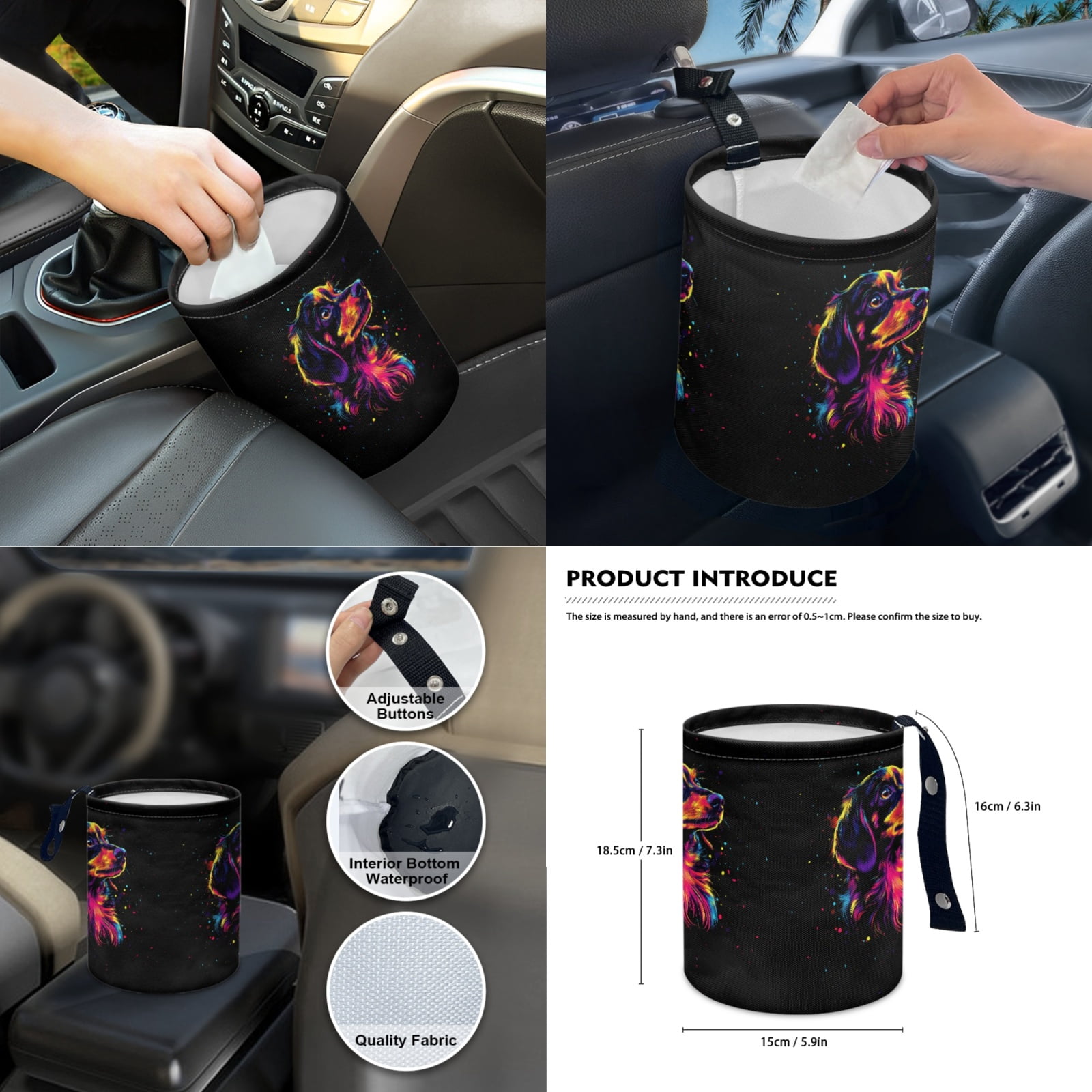 Jeiento Dachshund 14 PCS Car Seat Covers Set for Women Men with Steering Wheel Cover Seat Belt Covers Trash Bin Rear View Mirror Cover Car Armrest Cover Cushion Coasters Gear Shift Knob Cover