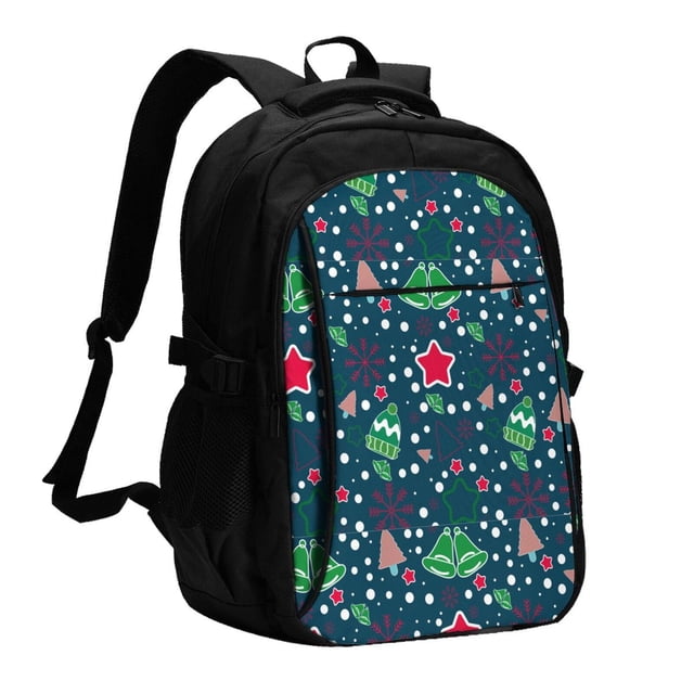 Balery Christmas Mochila con carga USB para hombre y mujer - Mochila impermeable y antirrobo para portátil con puerto USB para viajes, trabajo, estudios y universidad