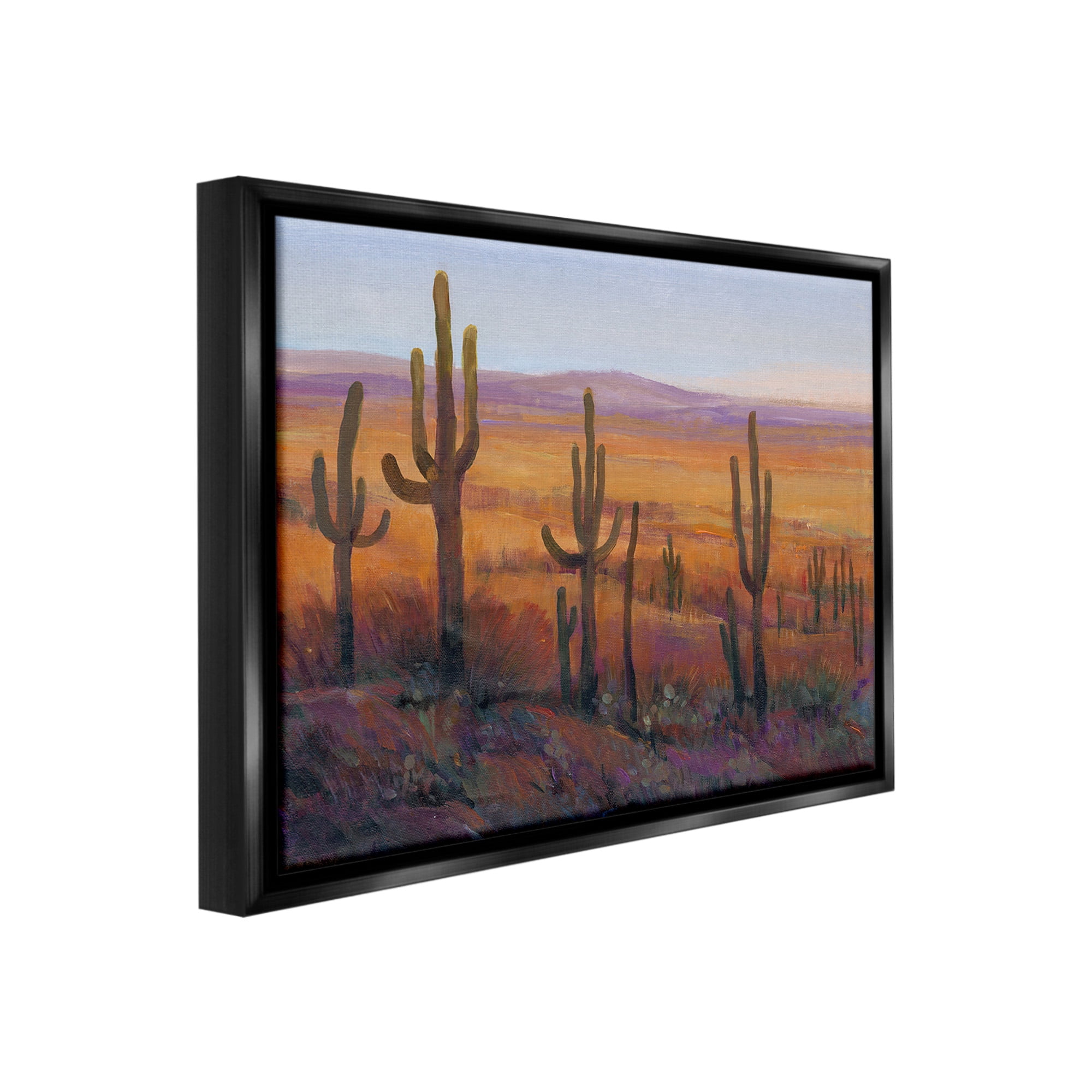 Stupell Industries Desert Cactus Plants Landscape Painting Black Floater Framed Canvas Art Print Wall Art, 21 x 17