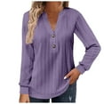 thumbnail image 2 of Fall Shirts for Women 2025 Solid Color Jacquard V-Neck Loose Fit Going Out Tops Blouse Long Sleeve Shirts for Women, 2 of 6