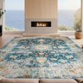 thumbnail image 2 of Design&I 8'x10' Washable Area Rug Vintage Front Distressed Scrollwork Border Door Entrance Throw for King Size Bedroom, Under Bed, Sleek Flatweave Pet Friendly, 2 of 7