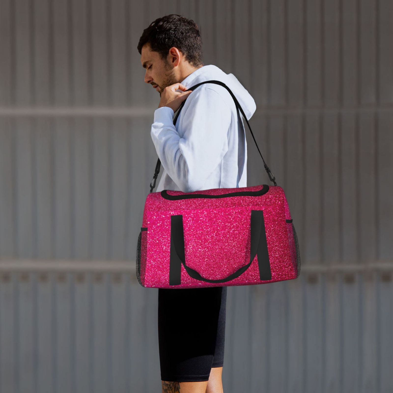 Fuzoiu Rose Red Glitter Print Travel Duffle Bag,Carry On Tote Bags,Duffel Bag,Sport Gym Bag, Hospital Bag for Labor and Delivery, Overnight Bag,Luggage Bag