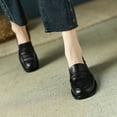 thumbnail image 4 of Xfvqtps Ladys Loafer Shoes Simplicity Chunky Heel Apron Toe Cork Soft Sole Office Leather Shoes Heel High 4CM Black, 4 of 6