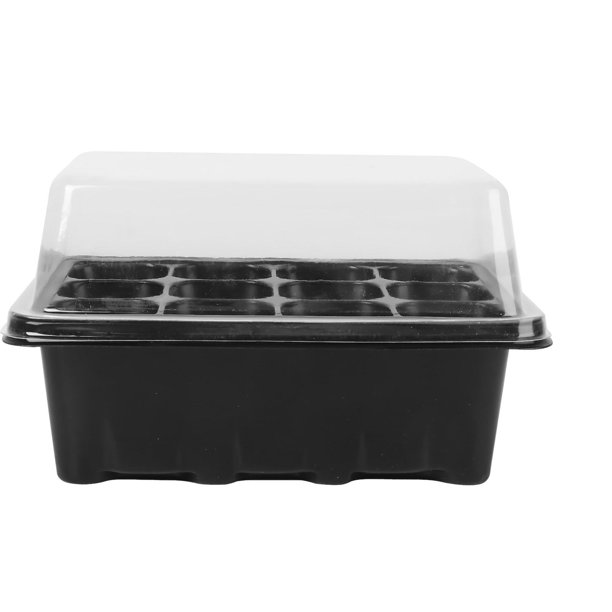 EeaseMX Bandeja para germinar brotes, 12 cavidades, macetas de vivero, bandejas y tapas, caja para jardinería y bonsái, 19 x 15 x 9,5 cm (negro)