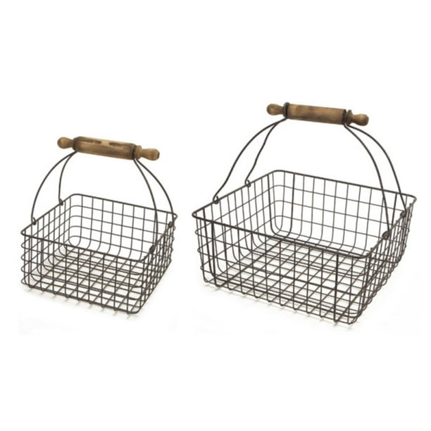 Pack of 4 Black Wire Decorative Baskets with Rolling Pin