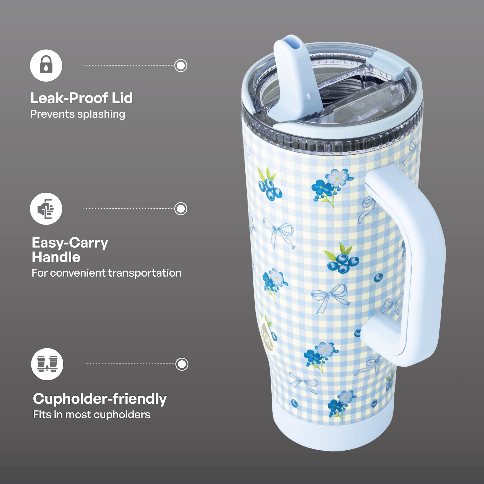 TAL 32oz Stainless Steel Skye Tumbler with Flip-Up Straw, Blueberry