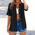 thumbnail image 5 of Yubnlvae Short Sleeve Linen Shirt - Women's Collarless Button-Down Top, Breathable Casual Oversized T-Shirt Style Blouse (Black | S), 5 of 5