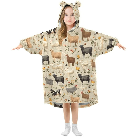 joogoo Wearable Blanket Hoodie for Farm Animals Sheeps Oversized Sherpa Hooded 3-14 YR M