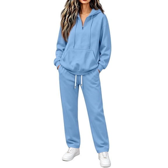 Sweatsuits Women 2 Piece Outfit Casual Long Sleeve Half Zip Sweatshirts Wide Leg Pant Sweatsuit Outfit Fall Casual Sweatshirt Sweatpants Lounge Set Tracksuit