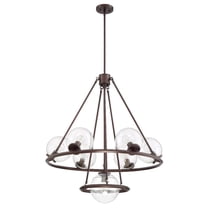 F26117-64-Sunset Lighting-Messier - 7 Light Chandelier Provincial Bronze Finish with Seeded Glass