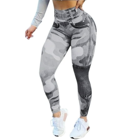 

JDEFEG Footless Tights For Women Women Casual High Waist Camouflage Slim Fit Button Stitching Jeans Leggings Cute Womens Pajamas Pants Polyester Spandex Grey L