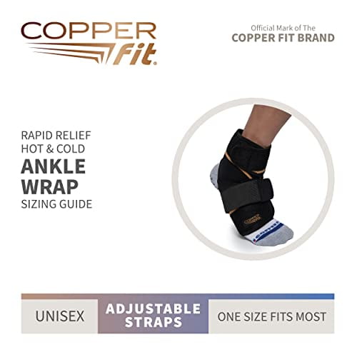 (2 pack) Copper Fit Rapid Relief Ankle & Foot Wrap with Hot/Cold Pack, Black, One Size
