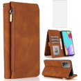 thumbnail image 1 of MYKOMI Compatible with Samsung Galaxy A52/A52S 5G Wallet Case HD Screen Protector Zipper Leather Flip Cover Card Holder Stand Cell Accessories for A 52 S 4G G5 52A S52 52S Women Men Brown, 1 of 7