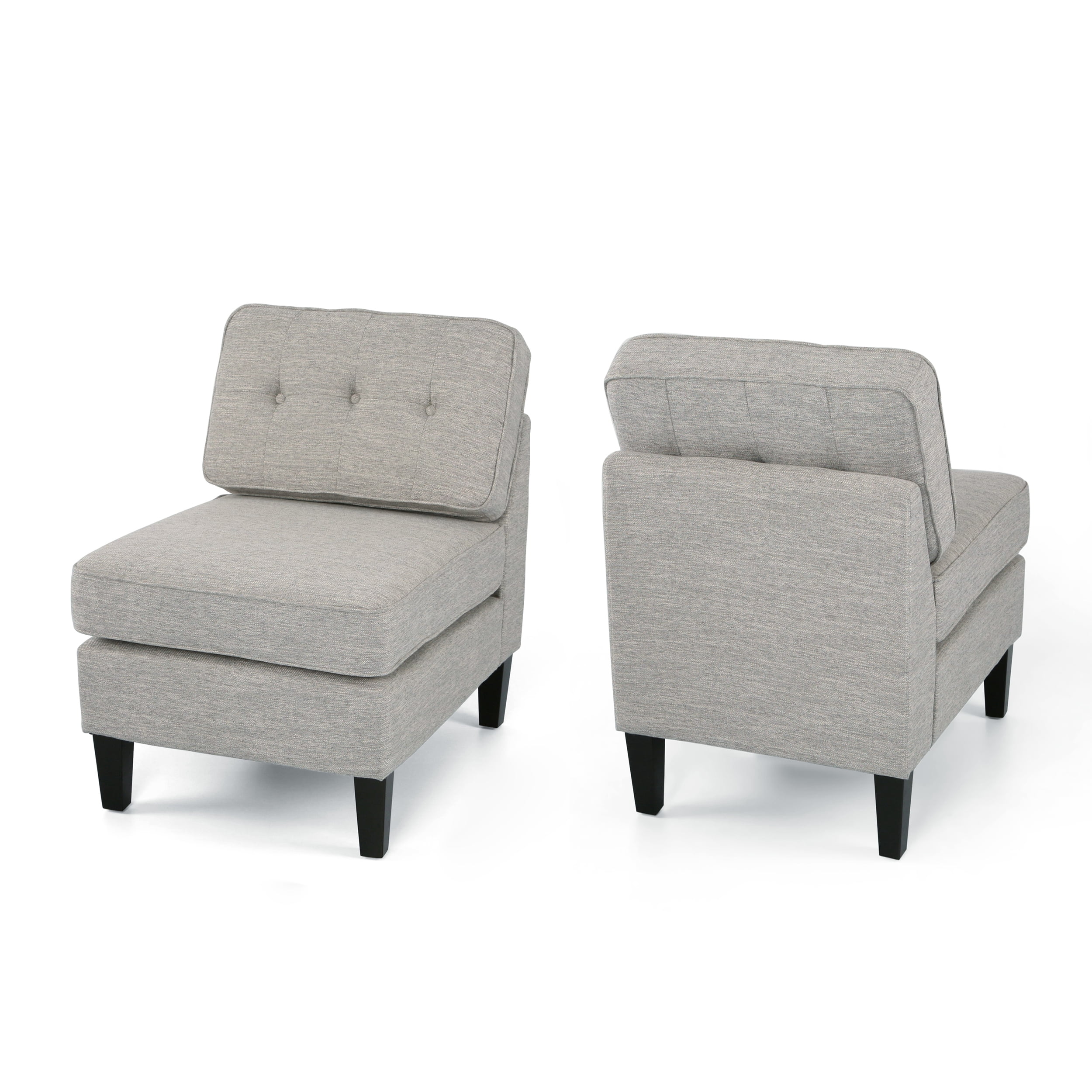 Noble House Crowningshield Fabric Slipper Chairs with Button Accents (Set of 2), Light Gray and Dark Brown