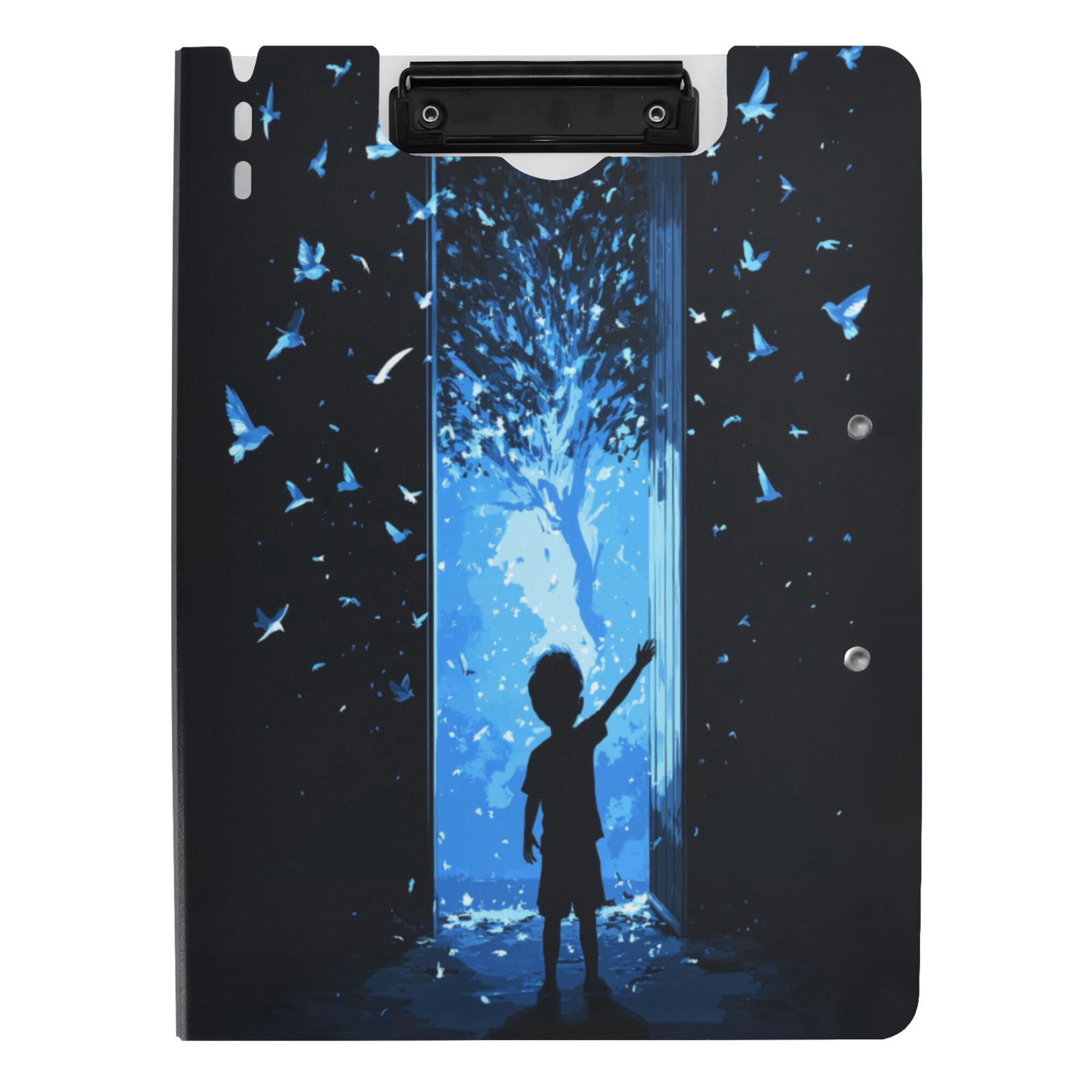 FORMRS A4 Clipboard Folder with Pen Holder Horizontal Foldable School Office Binder, Blue Butterfly