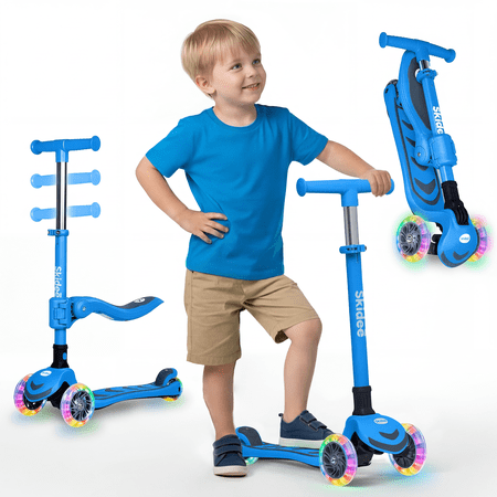 SKIDEE Kick Scooter for Kids Ages 3-5 | Foldable 3 Wheel Scooter with Lean-to-Steer, Adjustable Height, Toddler Scooter Up to 12 Year Old, Boys/Girls