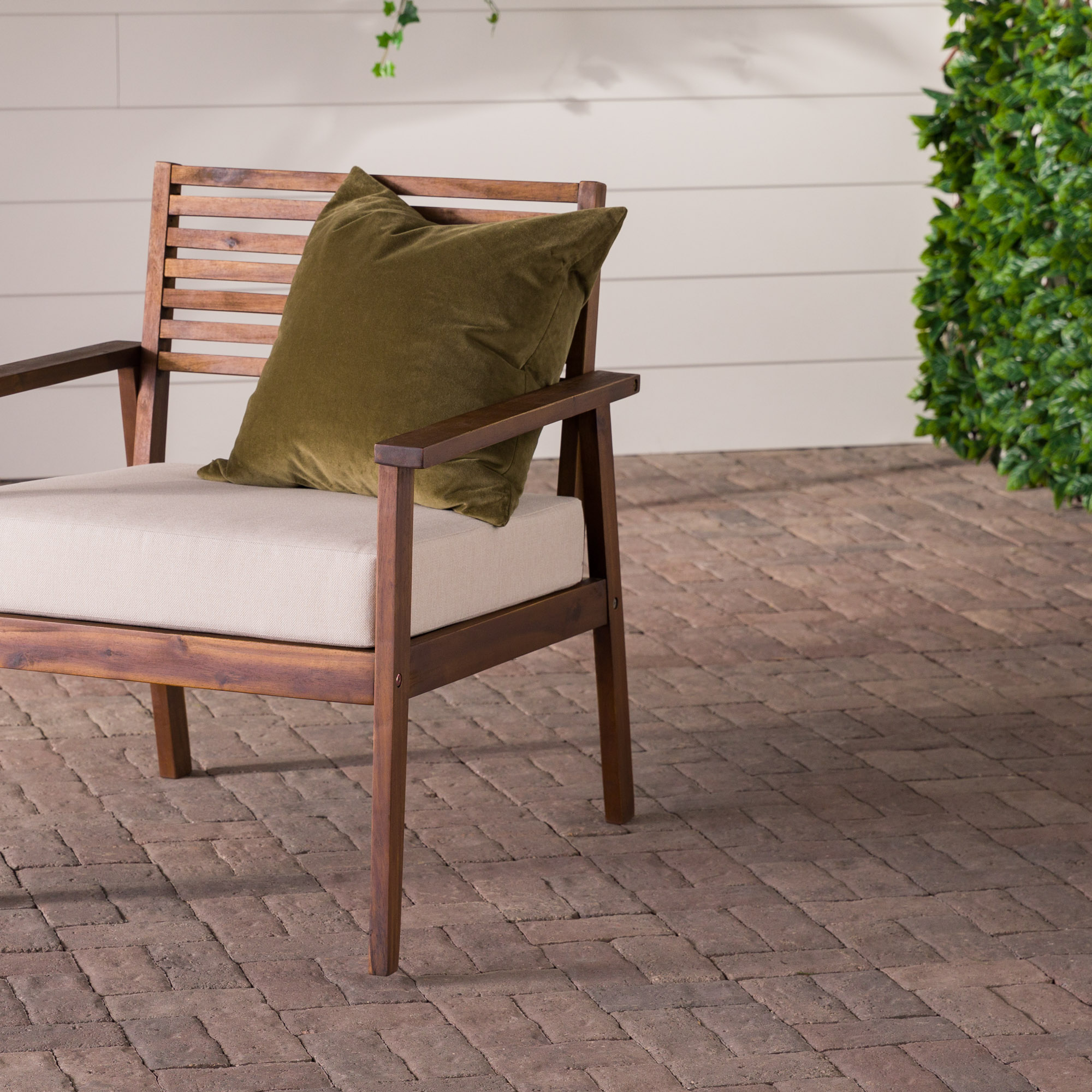 Walker Edison Modern Slat-Back Solid Wood Outdoor Lounge Chair, Dark Brown - image 3 of 17