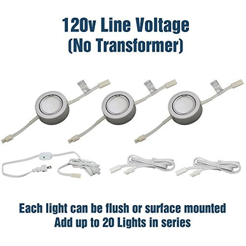 3 Led Puck Light Kit Silver Cover With Warm White Light 3 000k Under Cabinet And
