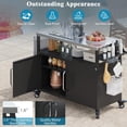 thumbnail image 3 of 54.5" Outdoor Kitchen Island with Stainless Steel Tabletop, Metal Grill Cart Table with Storage Cabinet, Spice Rack and Towel Rack, Outdoor Bar Cart with 4 Lockable Wheels for Outside BBQ, 3 of 7