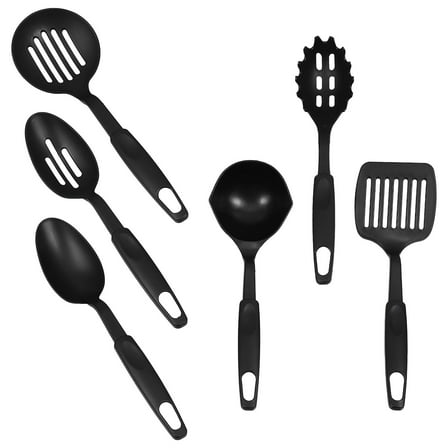 TAILTOSS Nylon Cooking Utensils Set 6Pcs Black Kitchen Utensil for Non Stick Cookware and Versatile Use