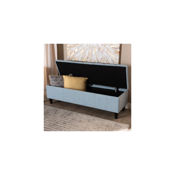 Light Blue Upholstered Storage Bench Ottoman with Wood Legs