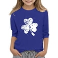 thumbnail image 5 of T-Shirt Fille Fête de la Saint-Patrick, Mignon T-Shirt Graphique à Manches 3/4 Col Rond avec Imprimé Irlandais, Hauts Décontractés Printemps Été pour Vacances, Fête d'Anniversaire et Usage Quotidien Bleu 130, 5 of 5