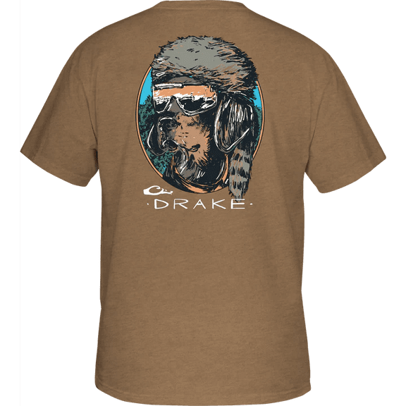Drake Waterfowl Kids Youth T-Shirt - Pop Art Coonskin Cap Short Sleeve Design-Golden Pecan Heather-medium