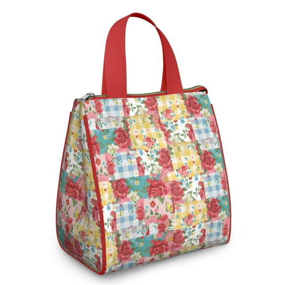 Pioneer Flower Floral Print Pattern Insulated Lunch Bag for Women & Adults,Large Portable Soft Cooler Lunch Bag,Thermal Food Storage Tote with Pearl Cotton,8.66L,8.75x5.75x9.5 Inch