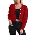 thumbnail image 1 of Timegard Cardigan for Women Button up Cropped Sweaters Long Sleeve Knit Jackets Fall Casual Comfy Tops, 1 of 6