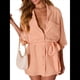 thumbnail image 2 of Vestido Camisero Mini con Cuello en V, Botones, Plisado, Mangas 3/4 y Cinturón para Mujer. Melocotón M, 2 of 10