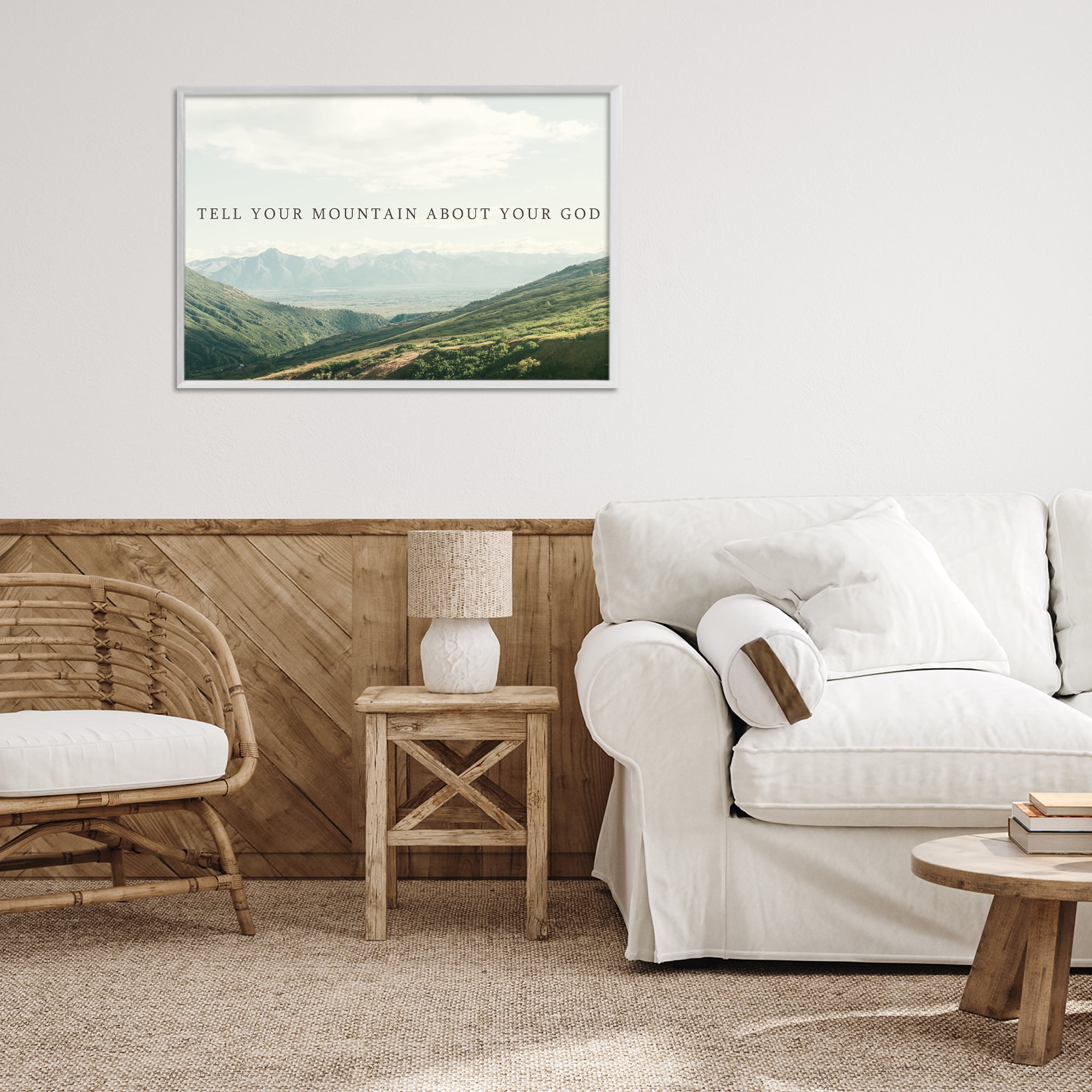 Stupell Industries Tell Your Mountain About God White Framed Giclee Art, design by Kali Wilson