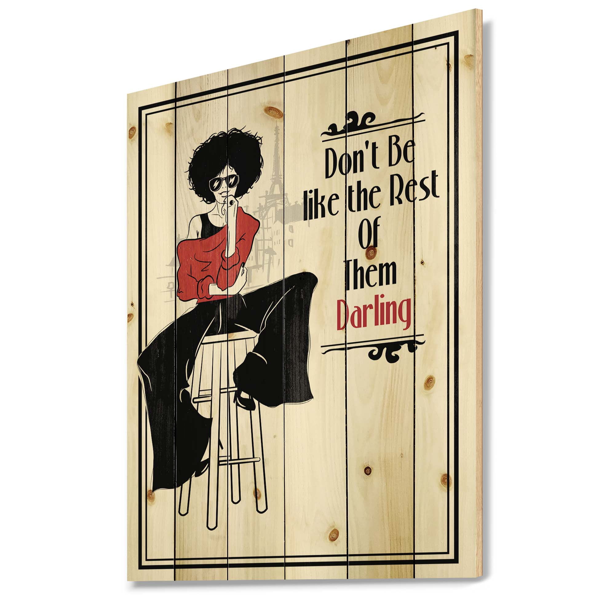 Designart 'Style Passion Life Fashion Woman VI' Modern Print on Natural Pine Wood
