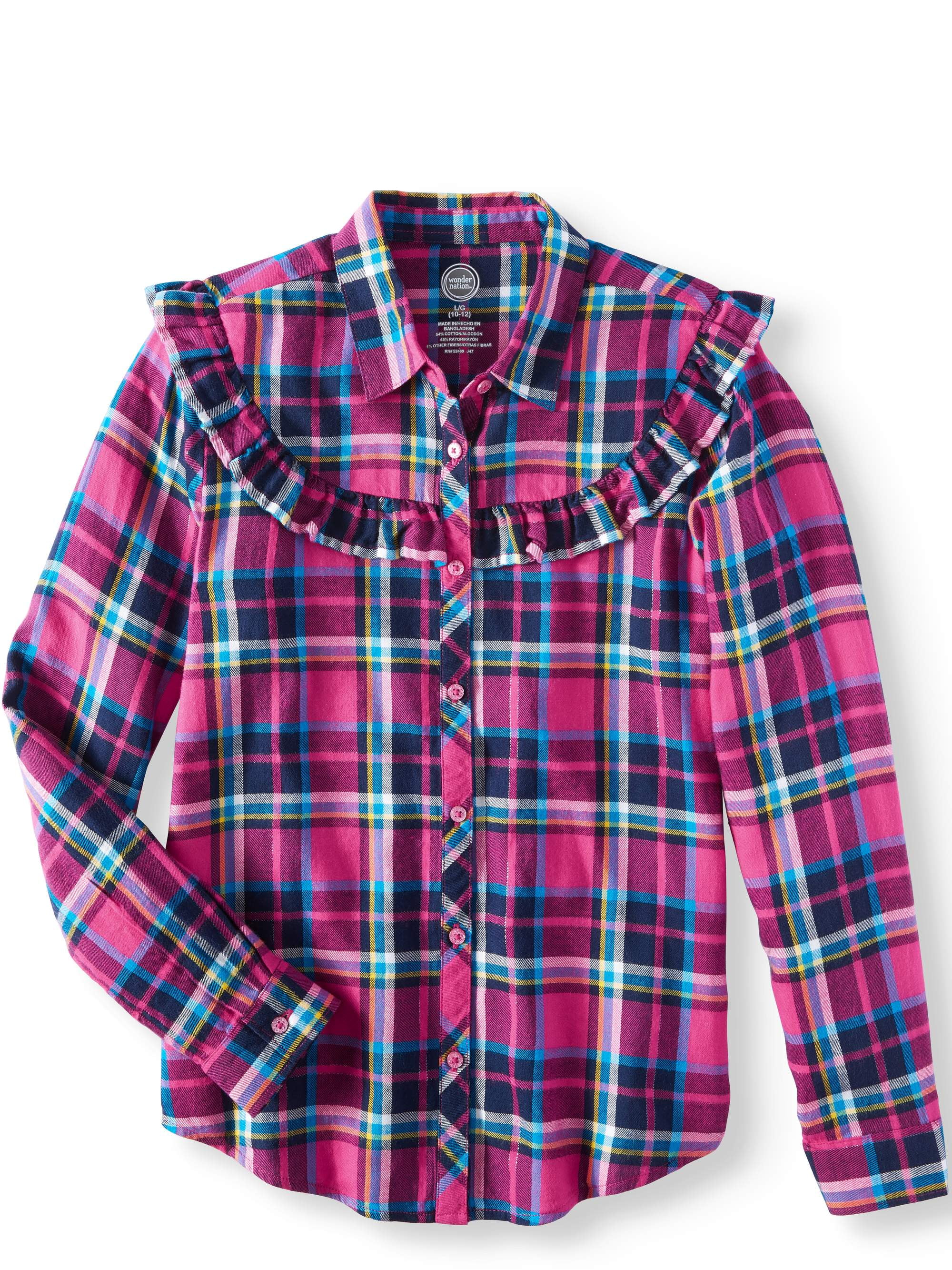 Plaid Ruffle Flannel Button Down Shirt (Little Girls & Big Girls)