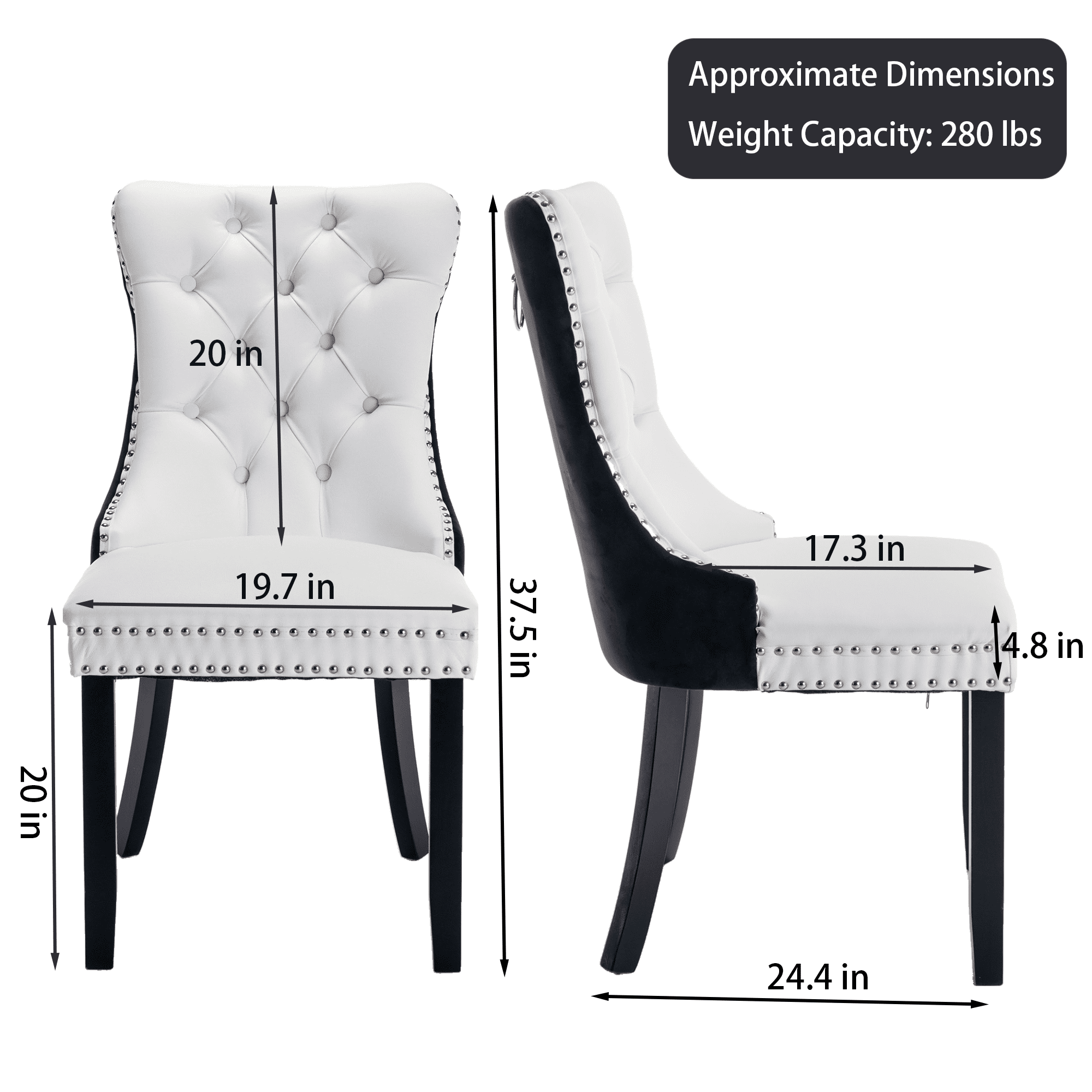 PU Dining Chairs, Accent Diner Chairs with Nailhead Trim and Back Ring Pull, PU and Velvet Fabric Dining Room Chairs, Side Chair Kitchen Chairs with High-end PU Back and Padded (Set of 2)