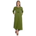 thumbnail image 1 of Moomaya Solid Long Kurti For Women Cotton Tunic 3/4 Sleeve Ethnic Formal Kurta w/ Pockets, 1 of 7