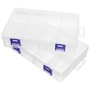Miangastore 2 Boîte à outils réutilisables Pcs 8 Grilles Étui de rangement résistant à l'usure pour les petites pièces Outil ménager Organisateur Boîte de rangement en plastique transparent