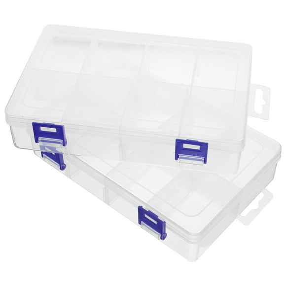Caja de herramientas reutilizable de 2 piezas con 8 rejillas, resistente al desgaste, para piezas pequeñas, organizador de herramientas domésticas, caja de almacenamiento de plástico transparente.