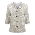 thumbnail image 4 of Oversized Tshirts for Women 3/4 Sleeve Top Print Blouse V Neck Button Down Short Sleeve Casual Loose Fit Beige Summer Tops for Women, 4 of 4