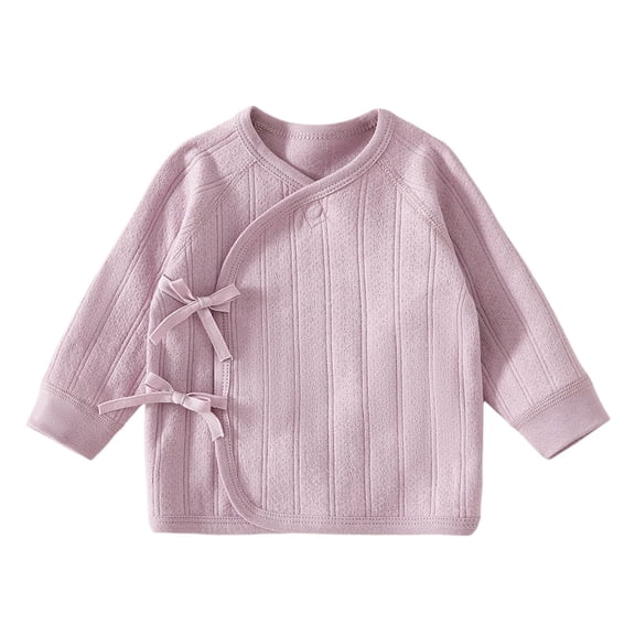 Qingpeng Boys Girls Wrap Top Long Sleeve Tie Side Shirt Cozy Wear for Kids Casual Daily Outfit
