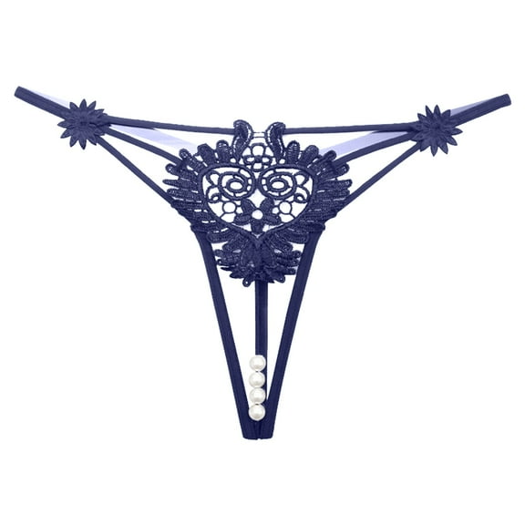 Women Embroidered Hollow Butterfly Sexy Low Waist Underpants Open Cut Pearl Massage Thong