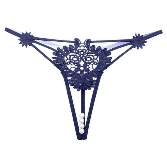 Leather Panties for Women Vs Panties Medium Women Embroidered Hollow Sexy Low Waist Underpants Open Cut Pearl Massage Thong
